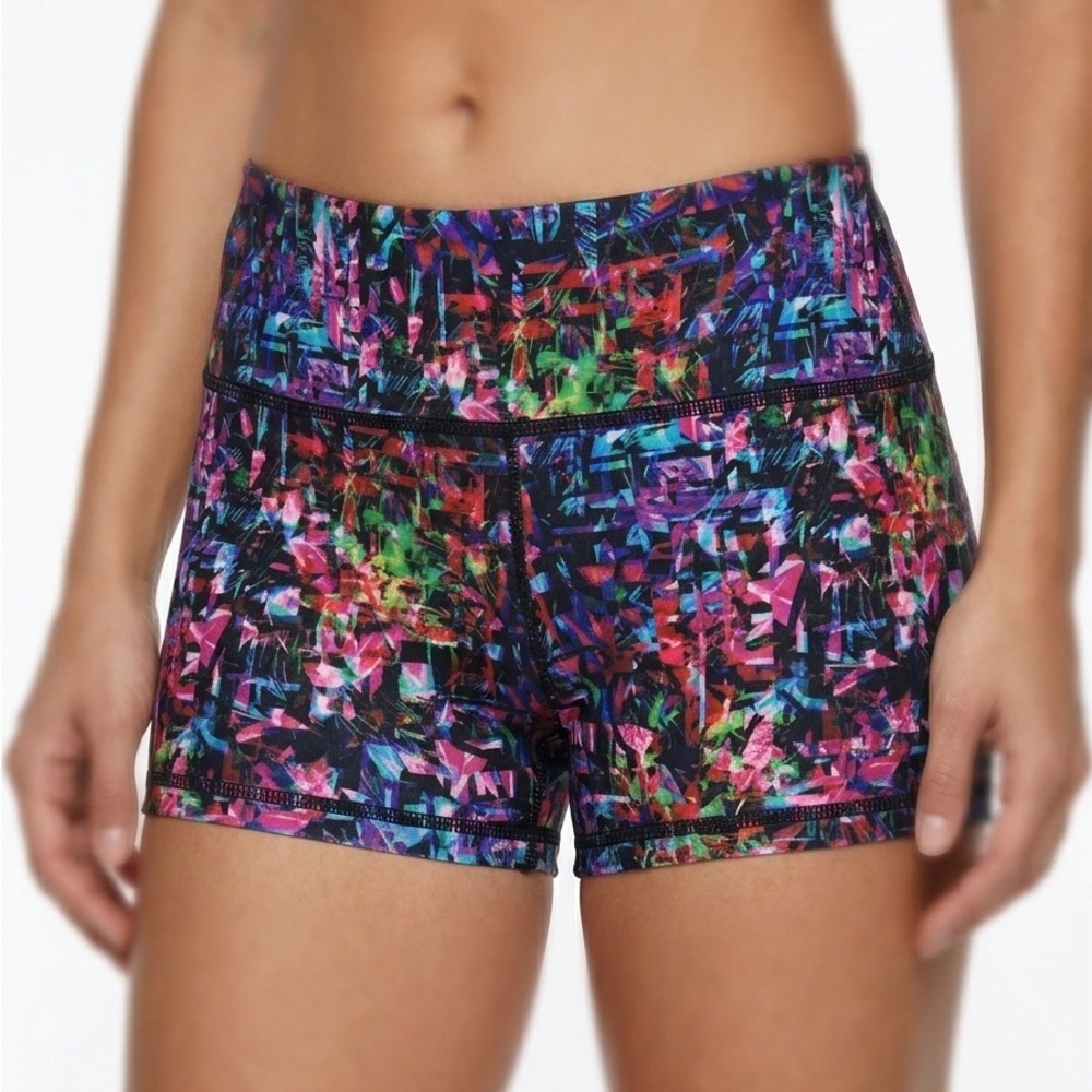 Peachy Athletic Shorts Women’s Large‎ Multicolor Abstract Print Spandex